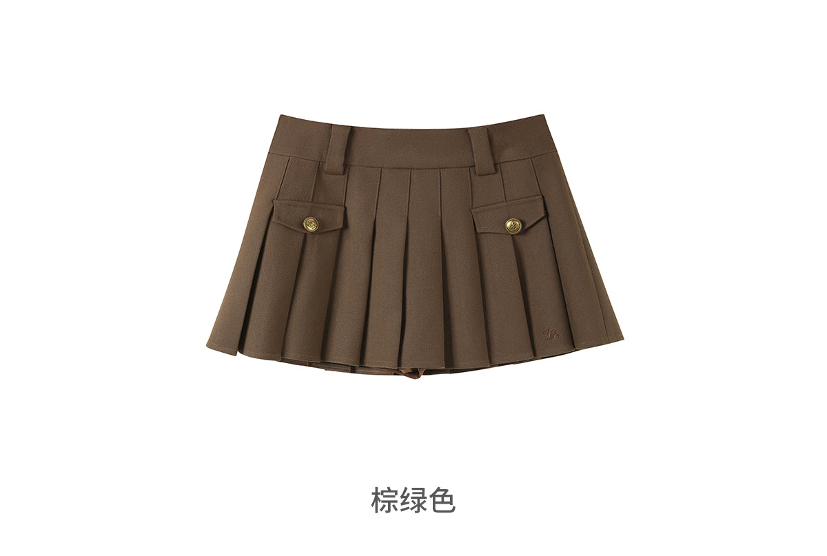 College style faux pocket skirt A-line pleated skirt high waisted mini skirt classic smart tight high end AD1 ANDYET