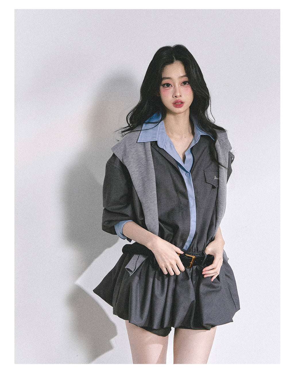 SHAOYEYAN Hepburn style shirt dress with shorts for women autumn waist hugging short skirt bright student style