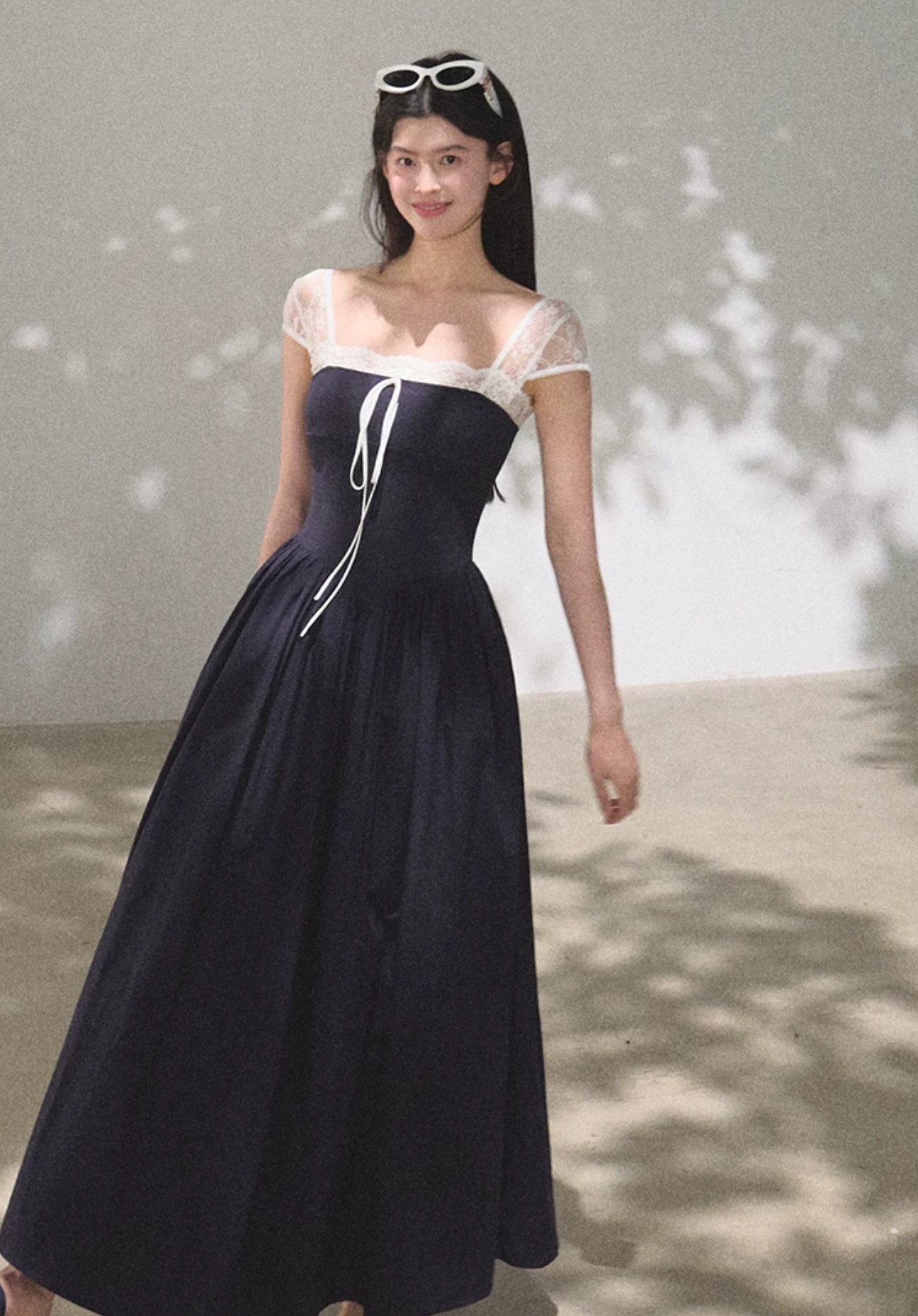 OAKMOO "Gently Pick Up" beach resort style lace slip dress with a waist-hugging skirt.