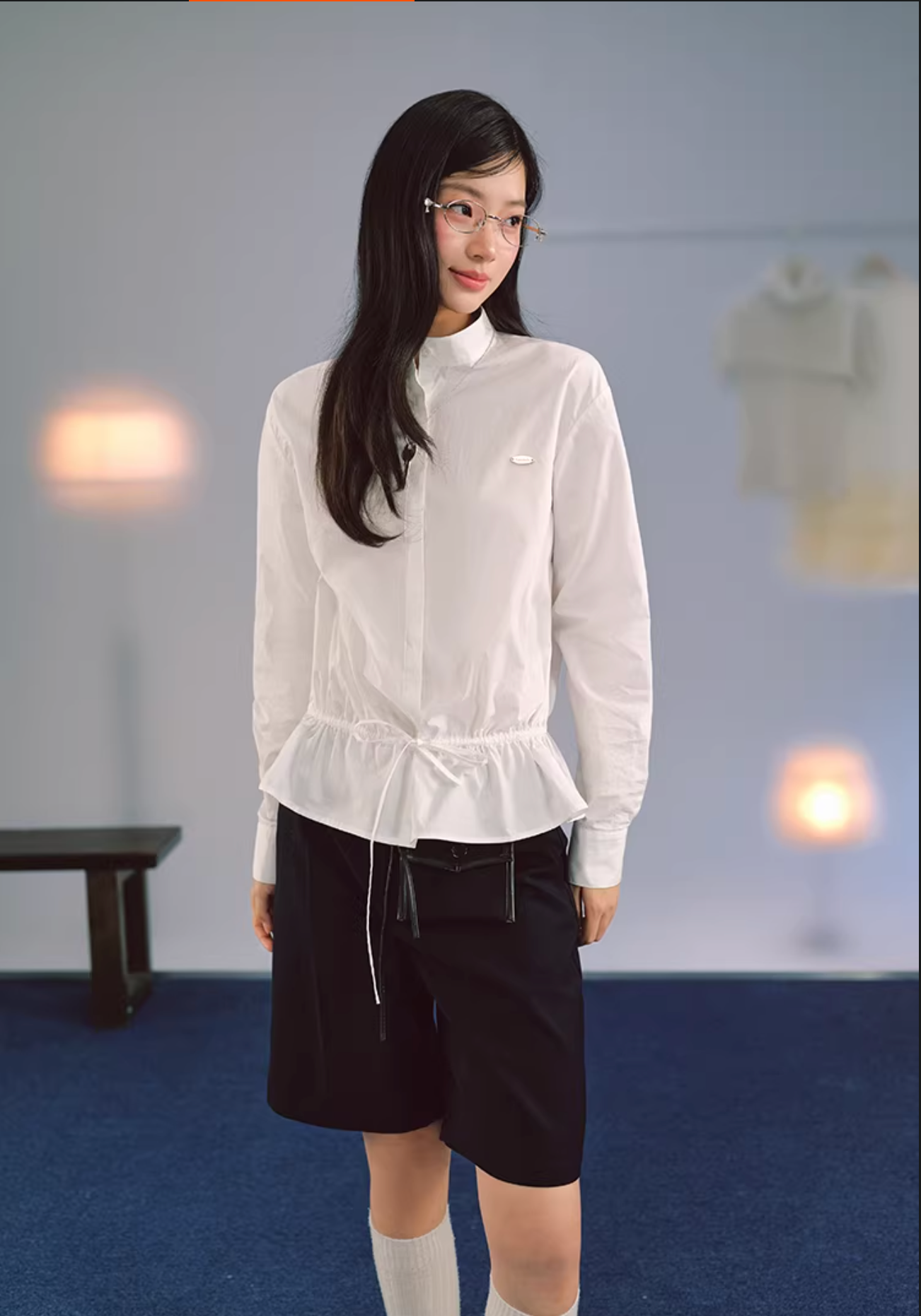 LaluneDuCiel Korean-style women's T-shirt made of pure cotton, loose, comfortable, with drawstring