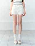 Soote Season Korean-style white denim shorts, loose fit, versatile, stretchy, two buttons, high waistband for women