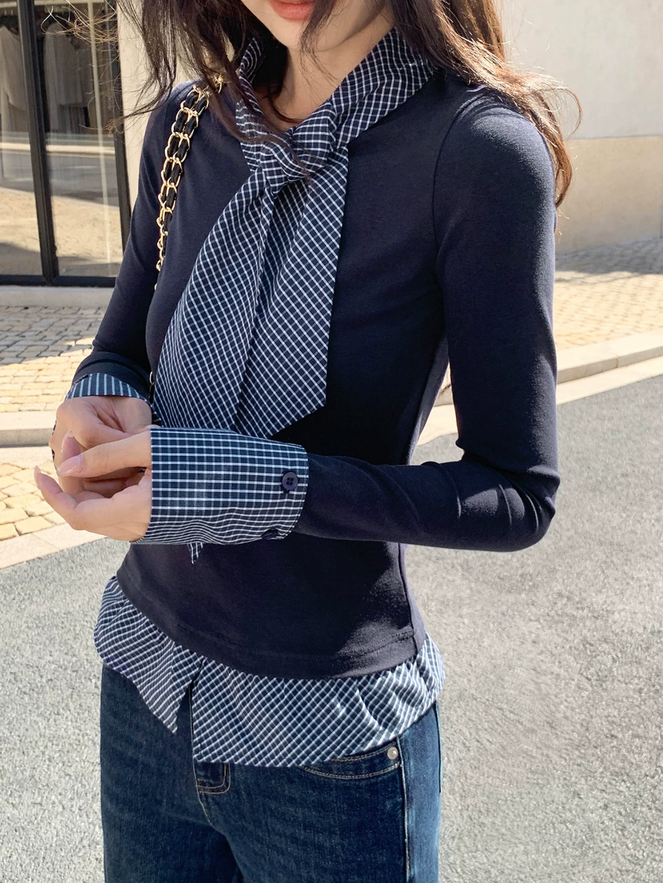 ALOHA HU Women's Lu Jianxi two-piece long-sleeved t-shirt, unique pleated design spring 2026.