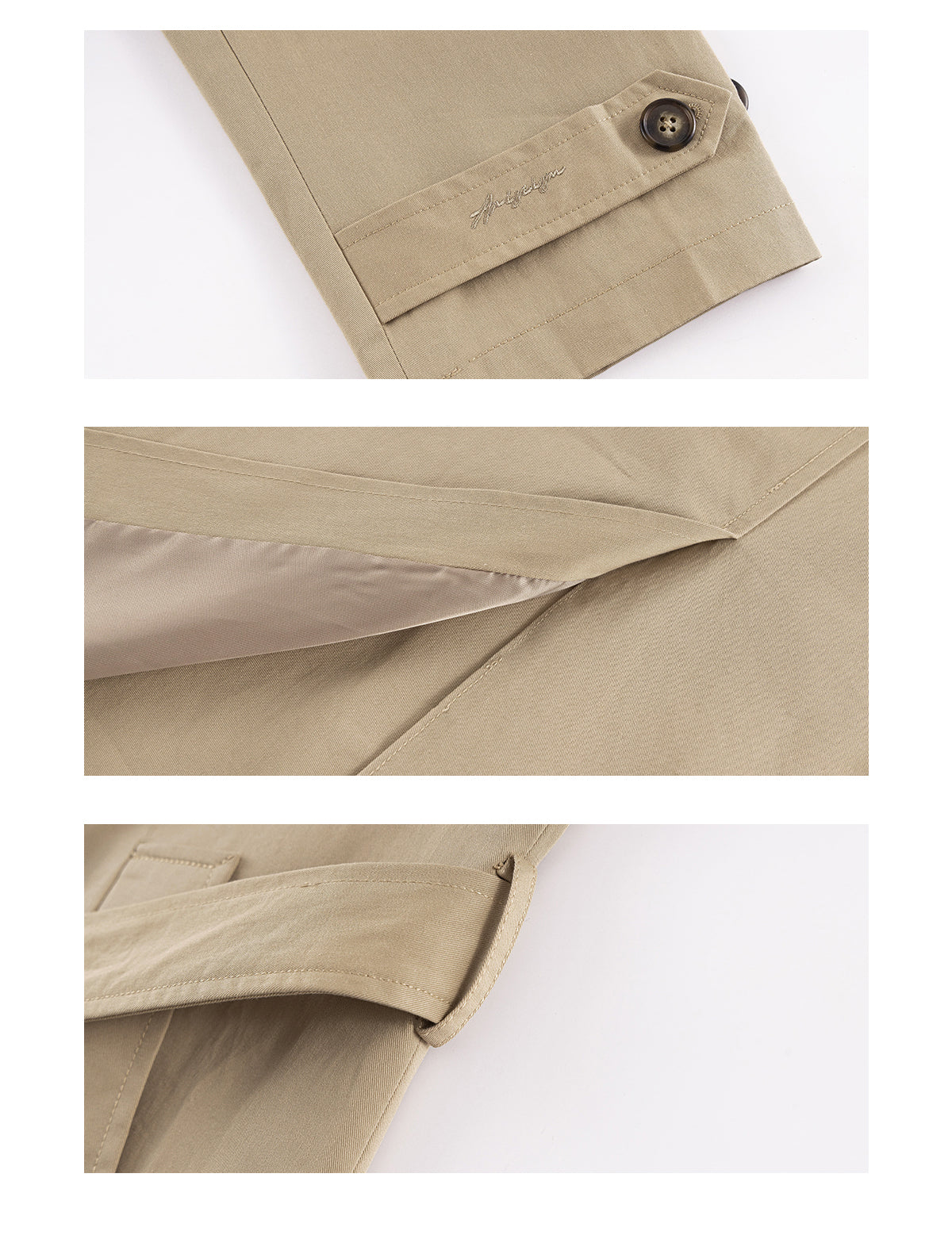 Ariseism Women's Autumn Vintage Khaki Double-breasted Turn-down Lapel Windbreaker Jacket