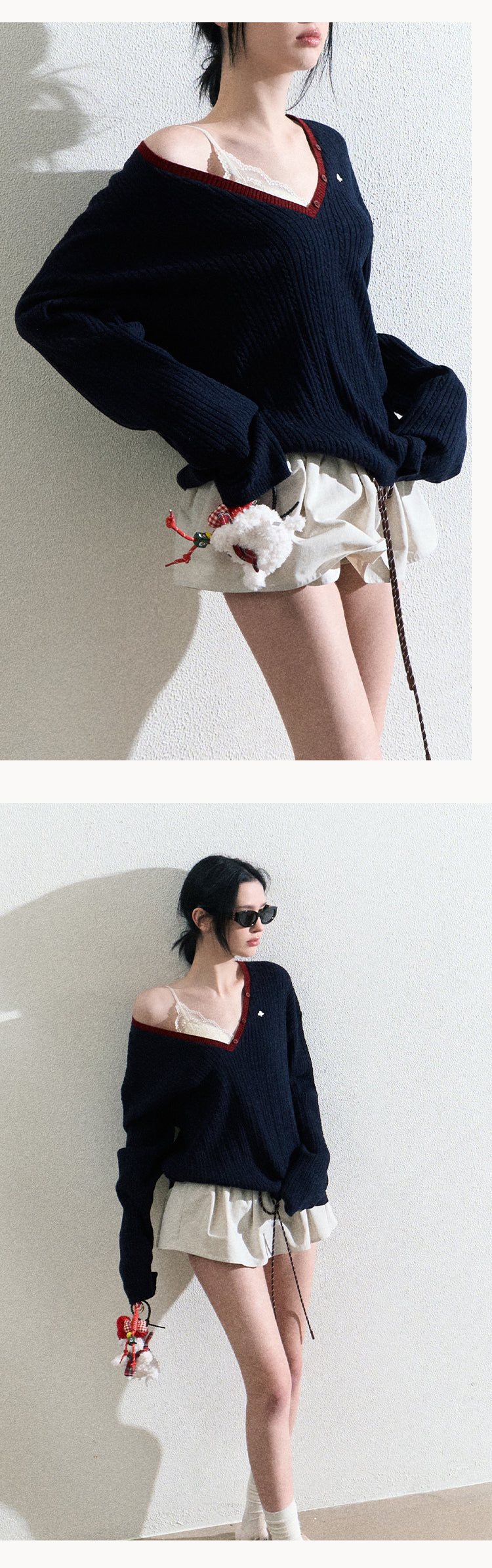 OAKMOO "The River Crossed Me" - Fashionable V-neck knit sweater, perfect for everyday wear and work.