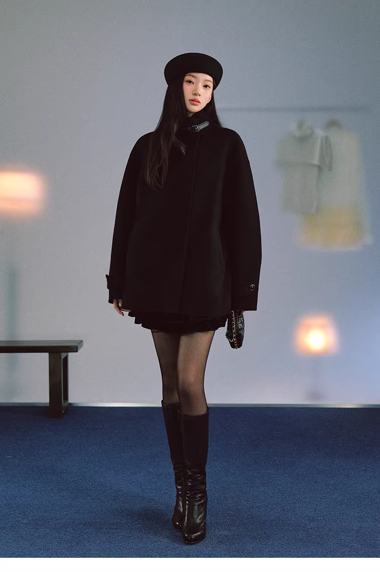 LaluneDuCiel 100% Korean-style double-sided wool coat for teenage girls.