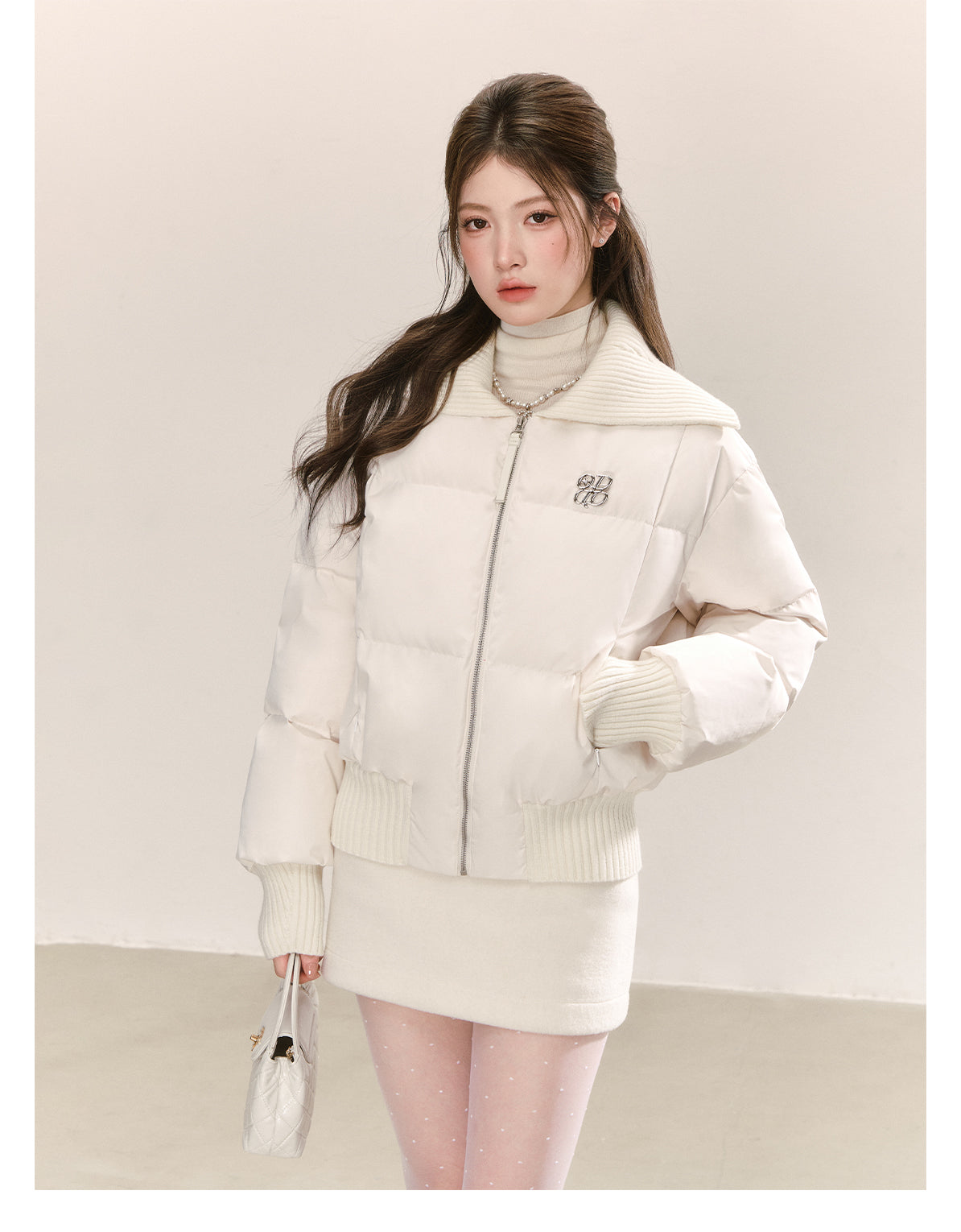 QDQD Korean style design, lapel, white short down jacket, winter style, 90% white down, thick and warm women's coat.