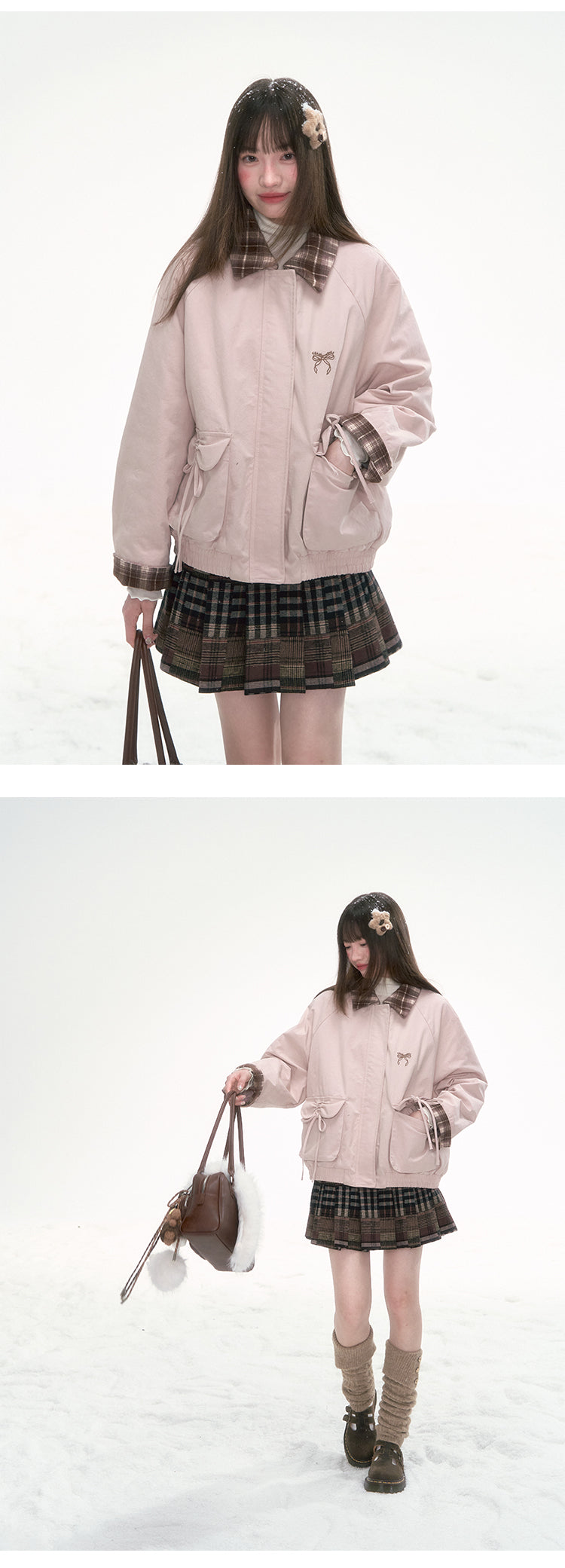 CANSTOREGIRLS New Winter Coat Cotton Short Sleeve Cans Store 'Pink Mist Sniper' Retro Girlish Contrast Collar