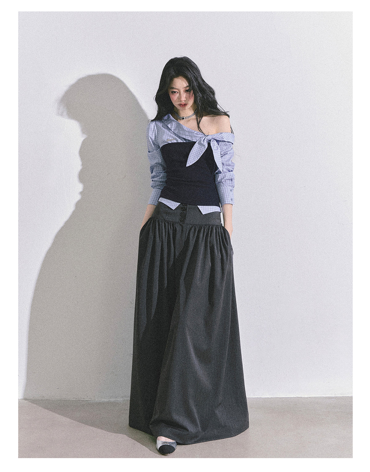 SHAOYEYAN Korean style comfortable wide leg pants for young women, loose straight leg pants, slim fit, gray long pants.