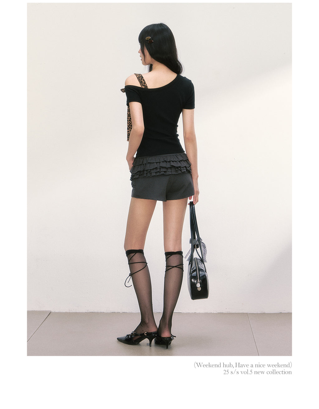 WEEKENDHUB Quần short kẻ caro phong cách học sinh nữ, mẫu mới hè 2025, thiết kế nơ xếp ly, thích hợp mặc ngoài trời