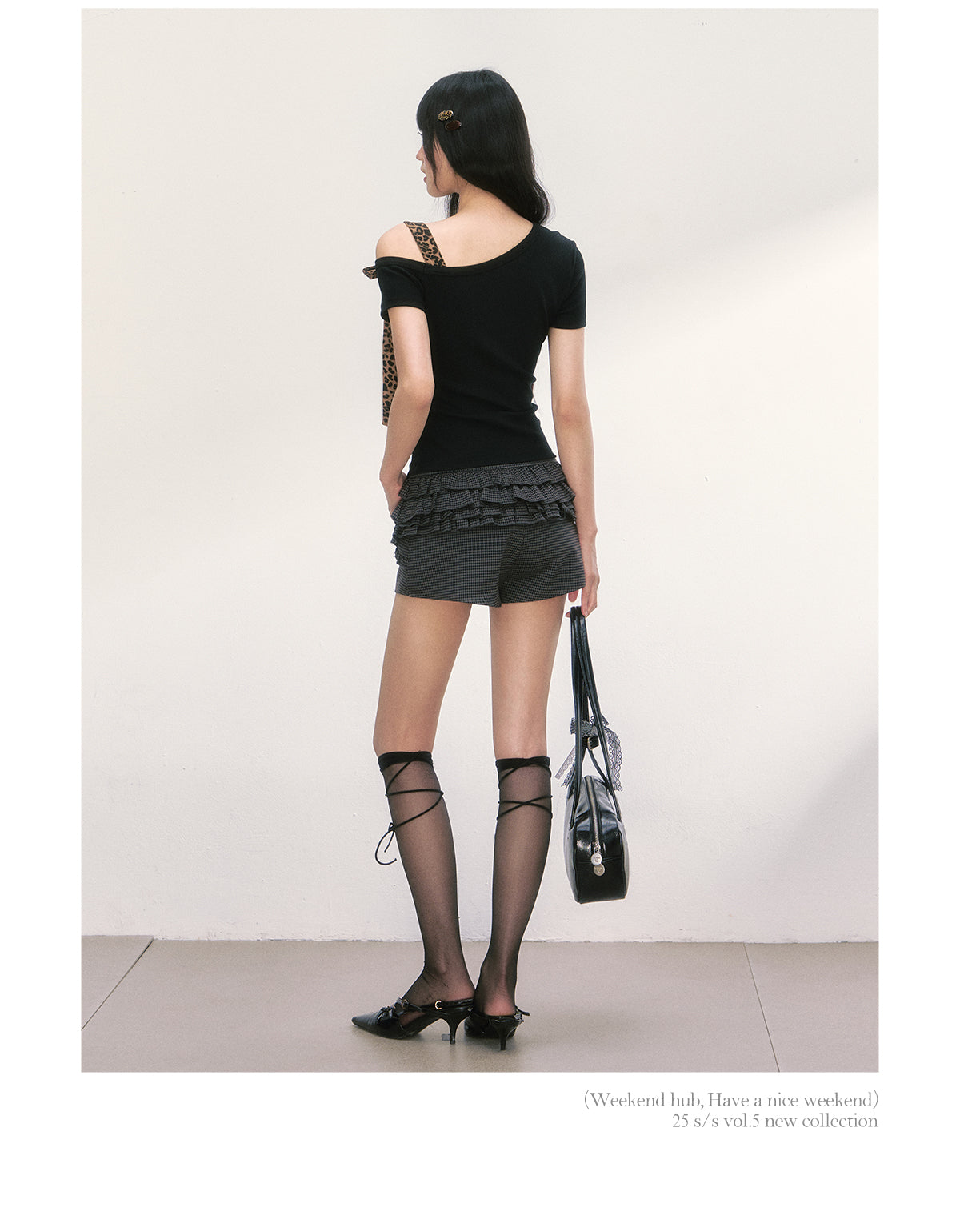 WEEKENDHUB Quần short kẻ caro phong cách học sinh nữ, mẫu mới hè 2025, thiết kế nơ xếp ly, thích hợp mặc ngoài trời