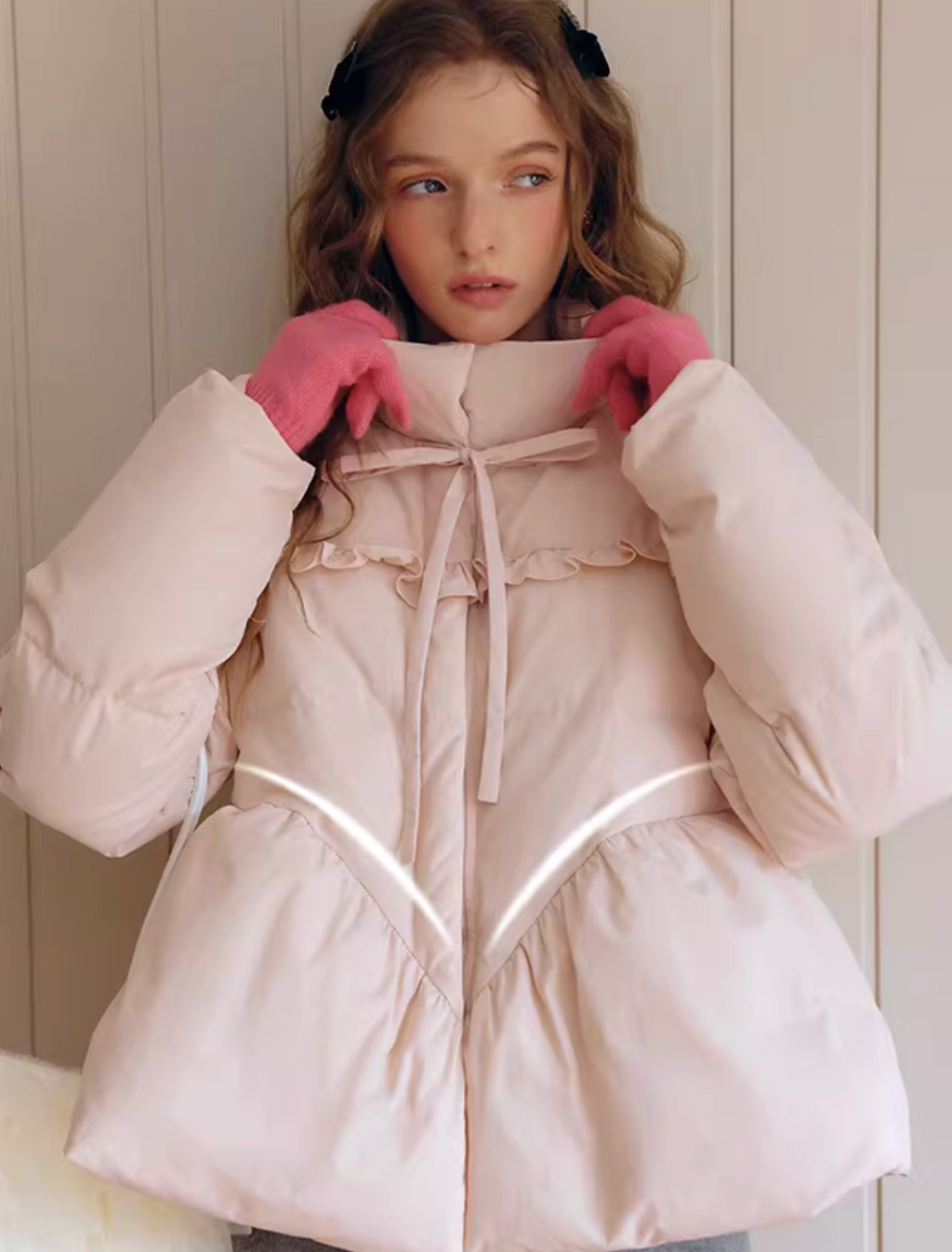 ISISLOVE Super cute pink down jacket [95% white duck down] short stand collar, A-line shape, suitable for women in winter.