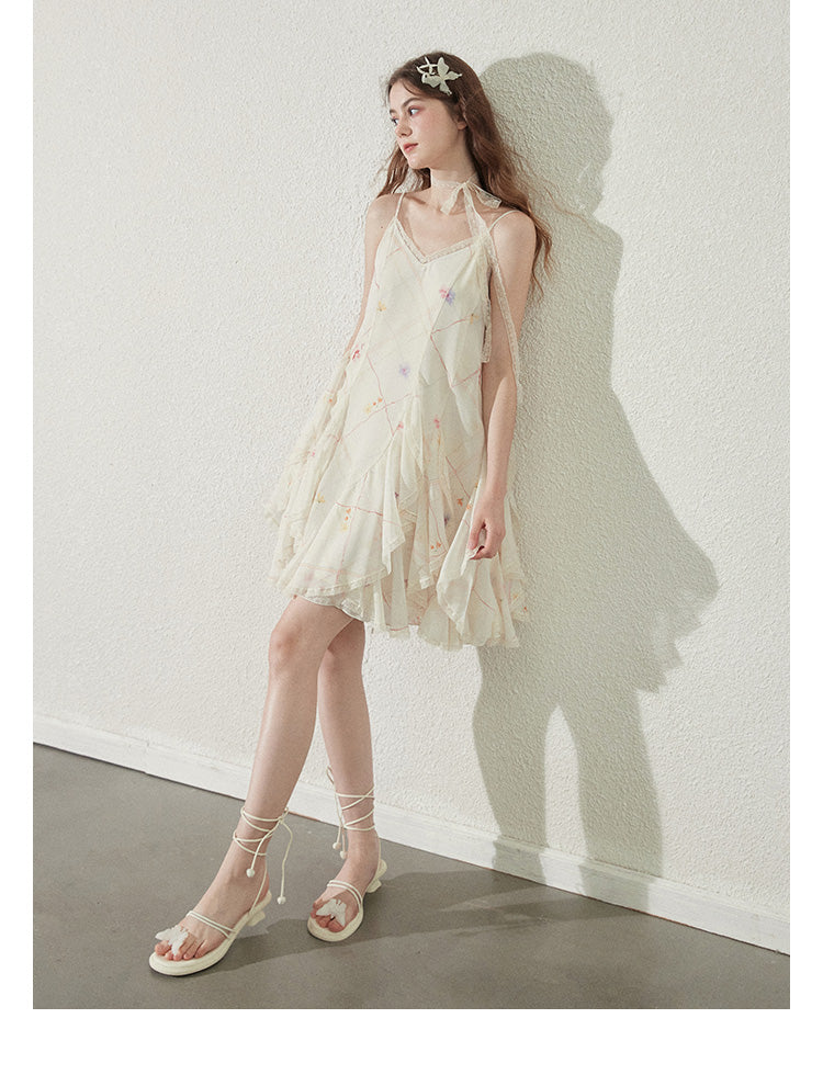 "Vanilla Star Ice" uneven hem pleated maxi dress for summer holidays, Callmelater