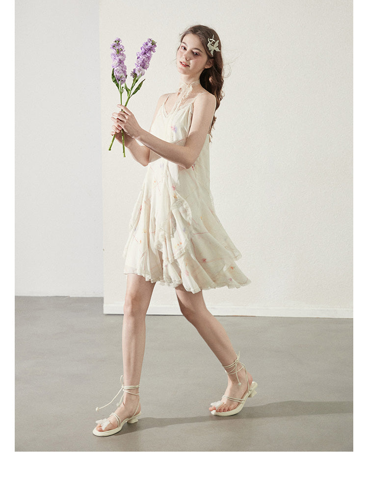 "Vanilla Star Ice" uneven hem pleated maxi dress for summer holidays, Callmelater