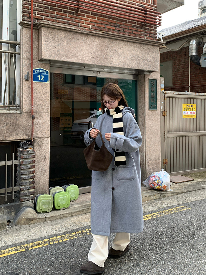 RAINY Women's Classic Single Breasted Hooded Wool Coat, Winter Design, Classic Style, Loose Fit, Versatile Wool Coat