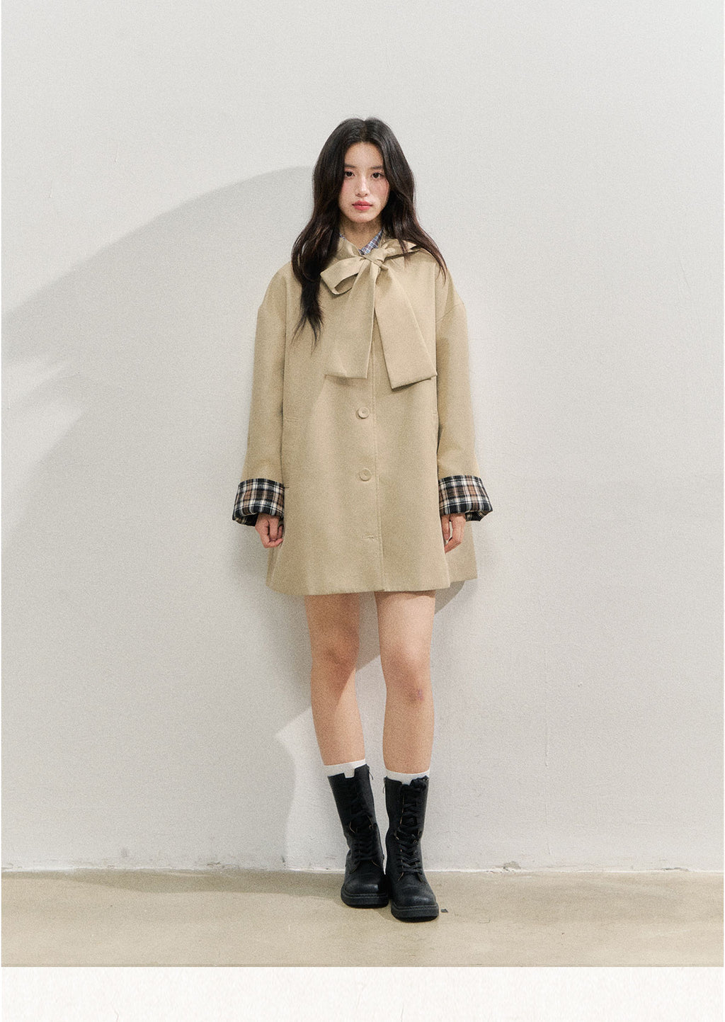 SUNSETPARK "Autumn Overture" Classic Khaki Check Trench Coat