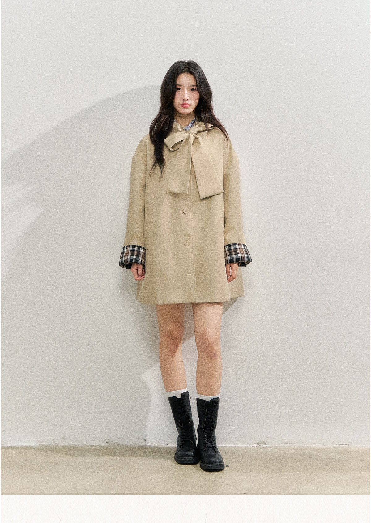 SUNSETPARK "Autumn Overture" Classic Khaki Check Trench Coat