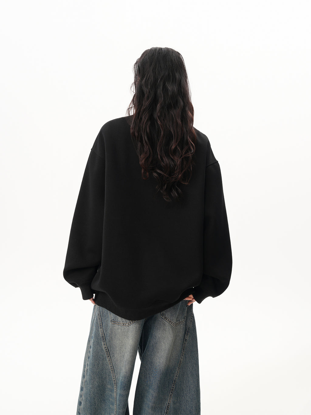 BWKA Thick cotton round neck sweatshirt, stitching for men and women, premium solid color t-shirt, loose fit, casual for couples