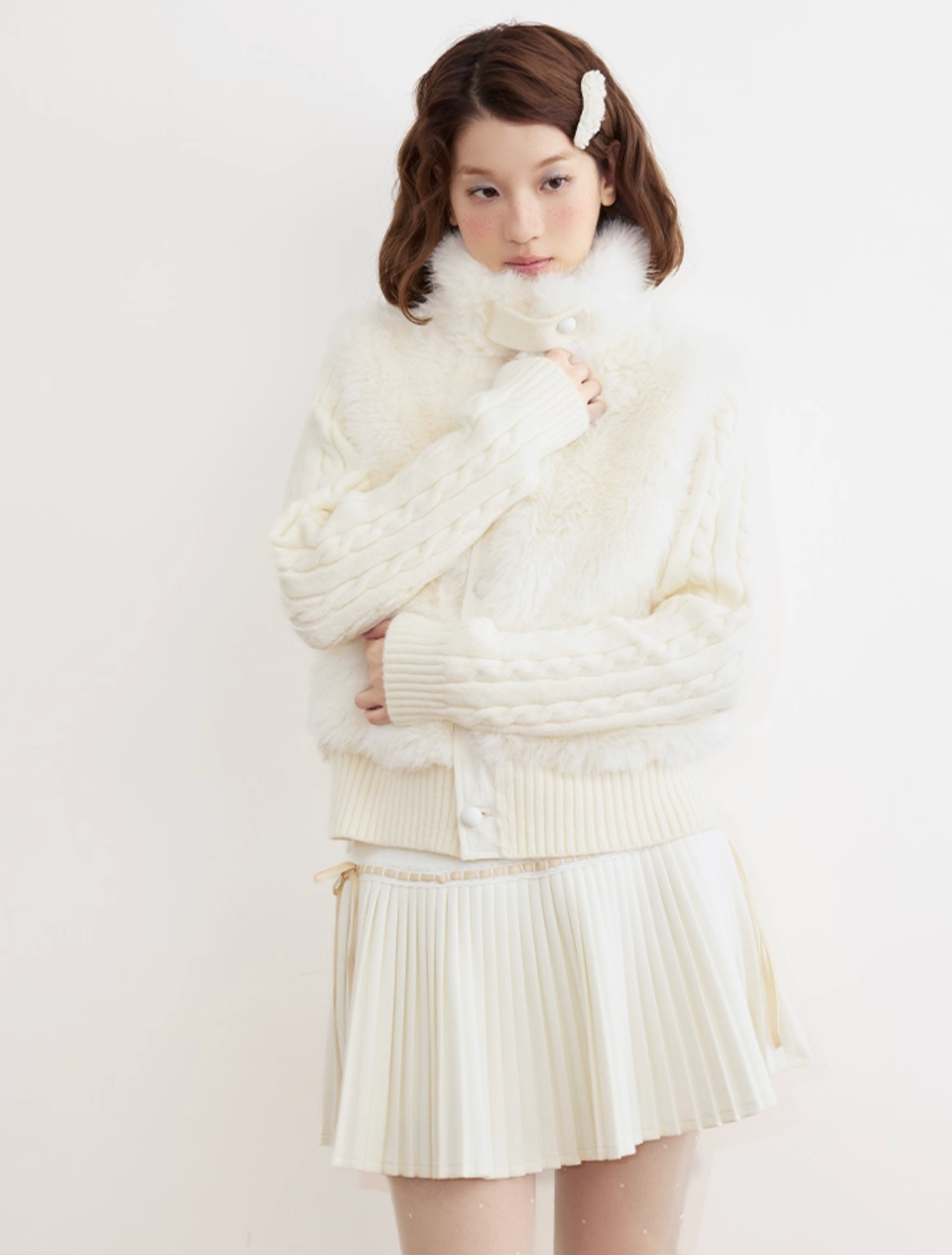 UMOUMO Korean style umoumo patchwork knitted faux mink cotton short coat slimming original design