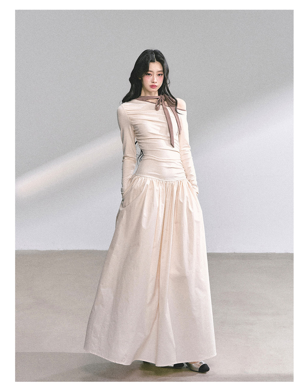 Shaoyeyan Vintage Retro Style Off-the-shoulder Long Sleeve Dress Fits and Cool for Royal Sisters Autumn Slim Waist Long Dress