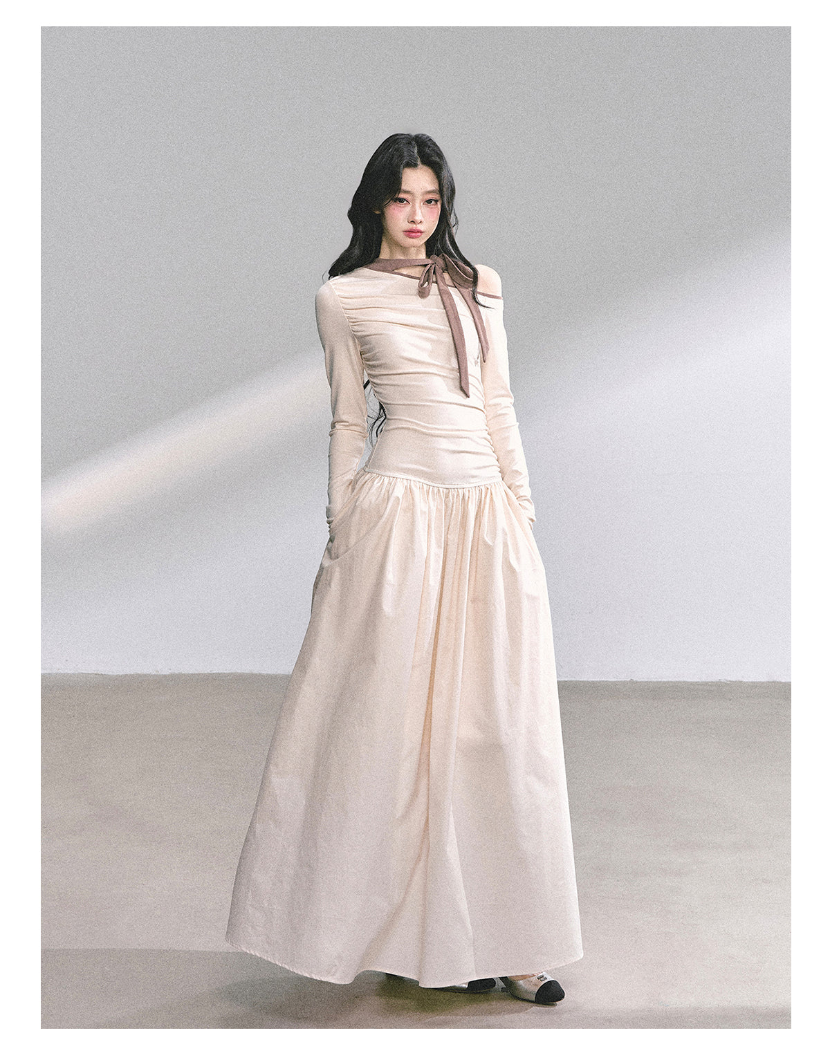 Shaoyeyan Vintage Retro Style Off-the-shoulder Long Sleeve Dress Fits and Cool for Royal Sisters Autumn Slim Waist Long Dress