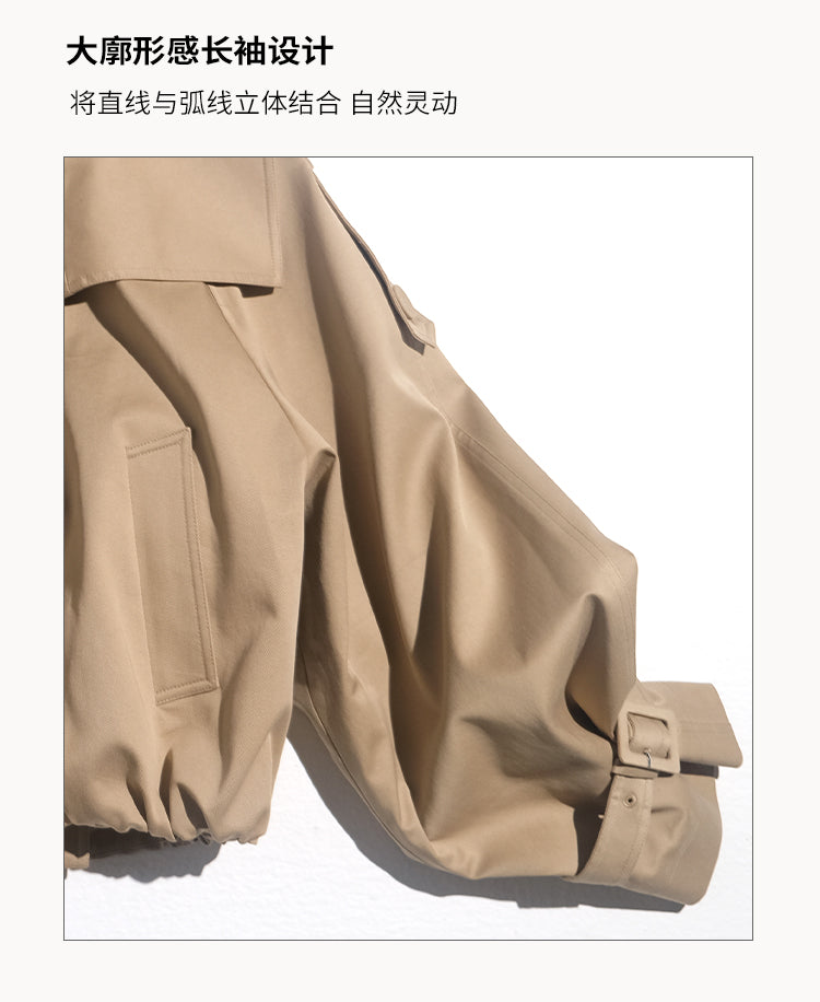 Oakmoo "Through the Oak Woods" Short Double-Breasted Lyocell Cotton Stand Collar Trench Coat