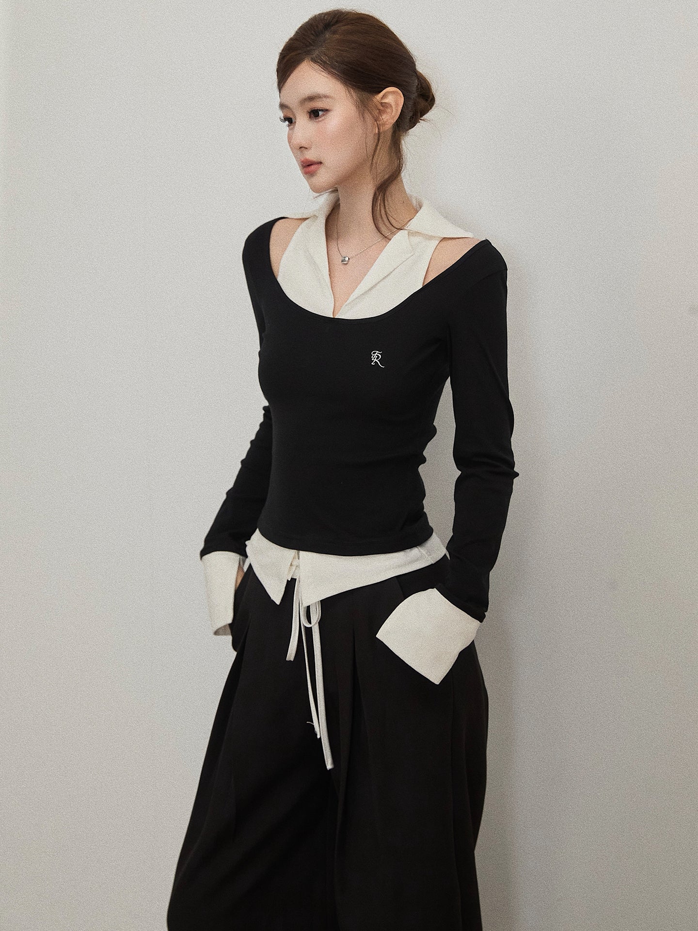 Women's Fall Design Two-Piece Tight Long Sleeve T-Shirt, Slim Waist and Easy to Match Therous