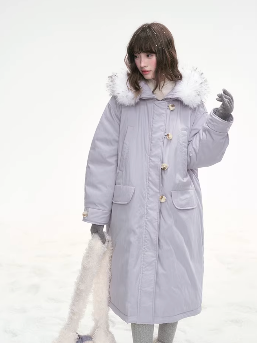CANSTOREGIRLS Purple 'Twilight Soft Fleece' Long Coat by Canned Goods Store, Warm Down Coat with 90% White Duck Down, International Standard.