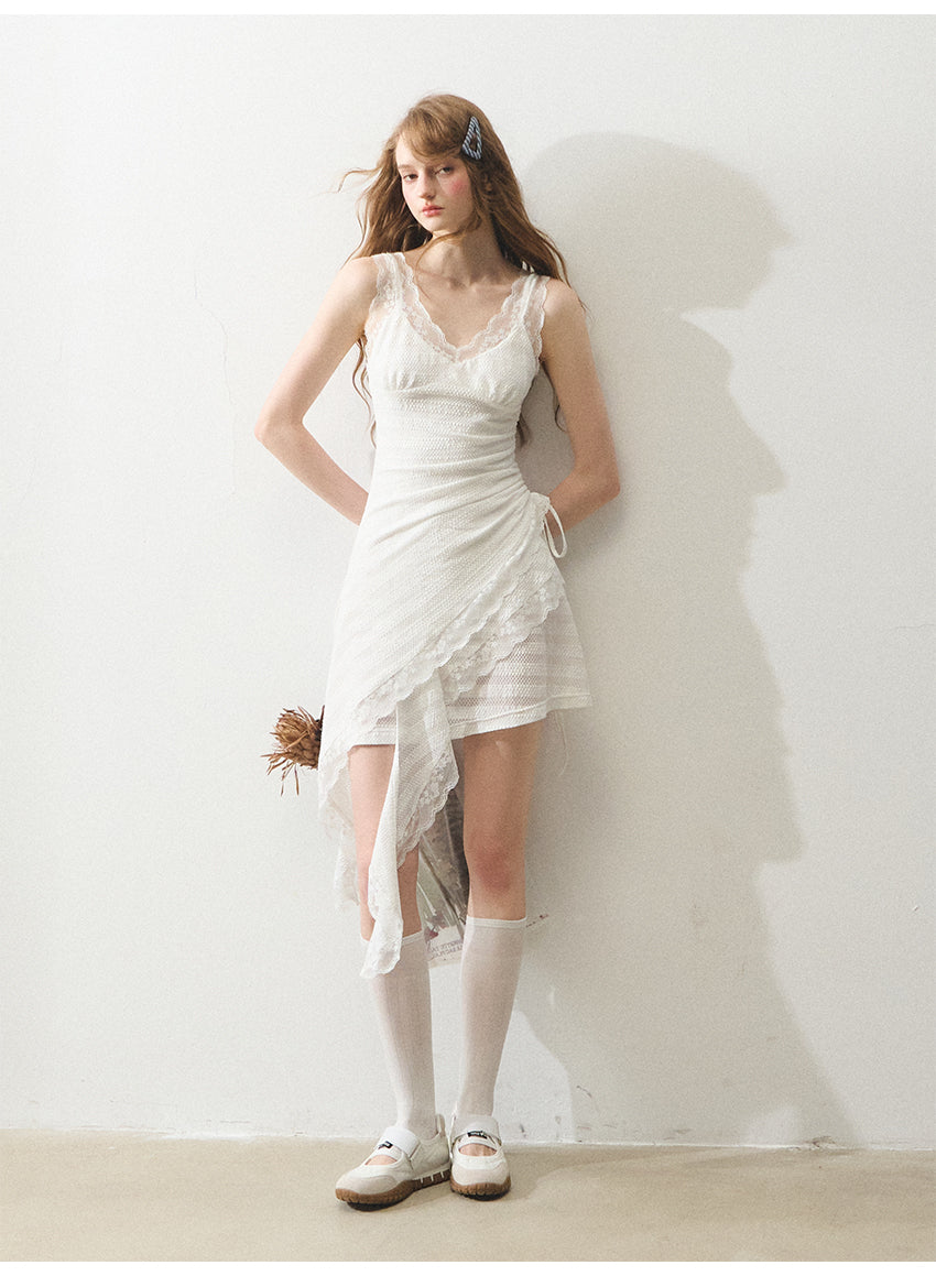 Free Afternoon White Asymmetrical Layered Strapless Lace Boholbling Dress