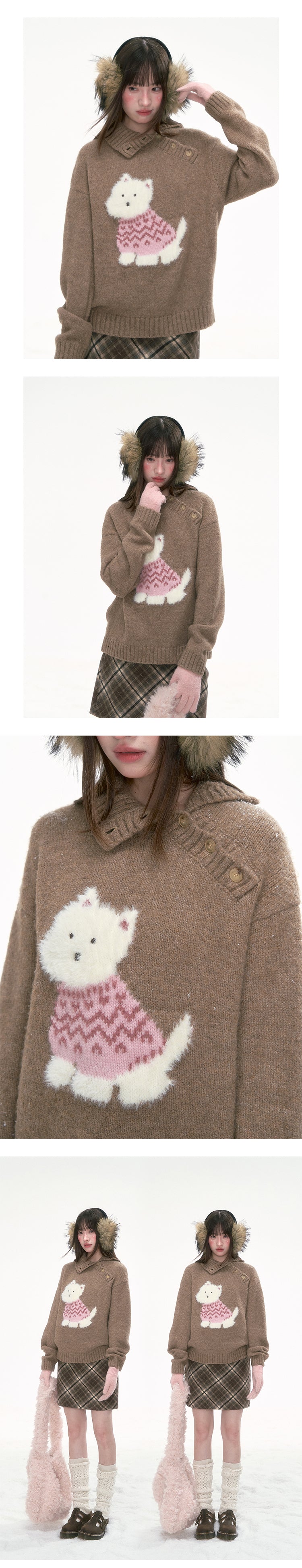 CANSTORE Women's New Winter Loose Puppy Knitted Sweater 'Cocoa Mousse'