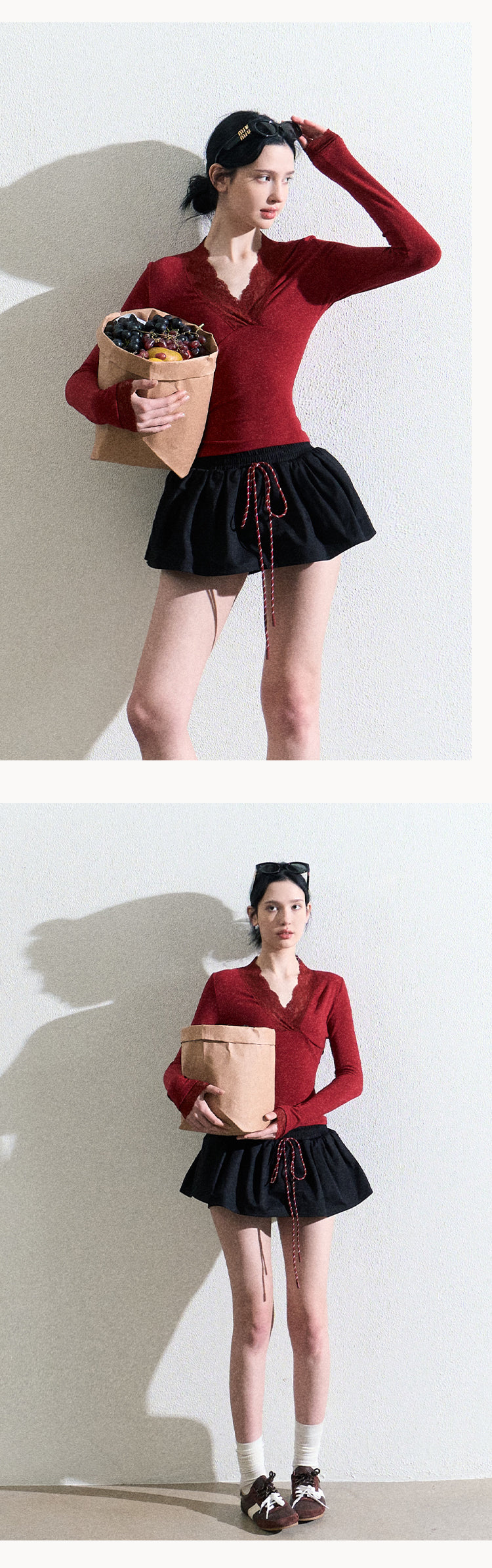 OAKMOO Multicolored stretchy mini skirt, drawstring, tulip skirt shape, "Lemon scent" skirt shape, helps slim and lengthen the legs
