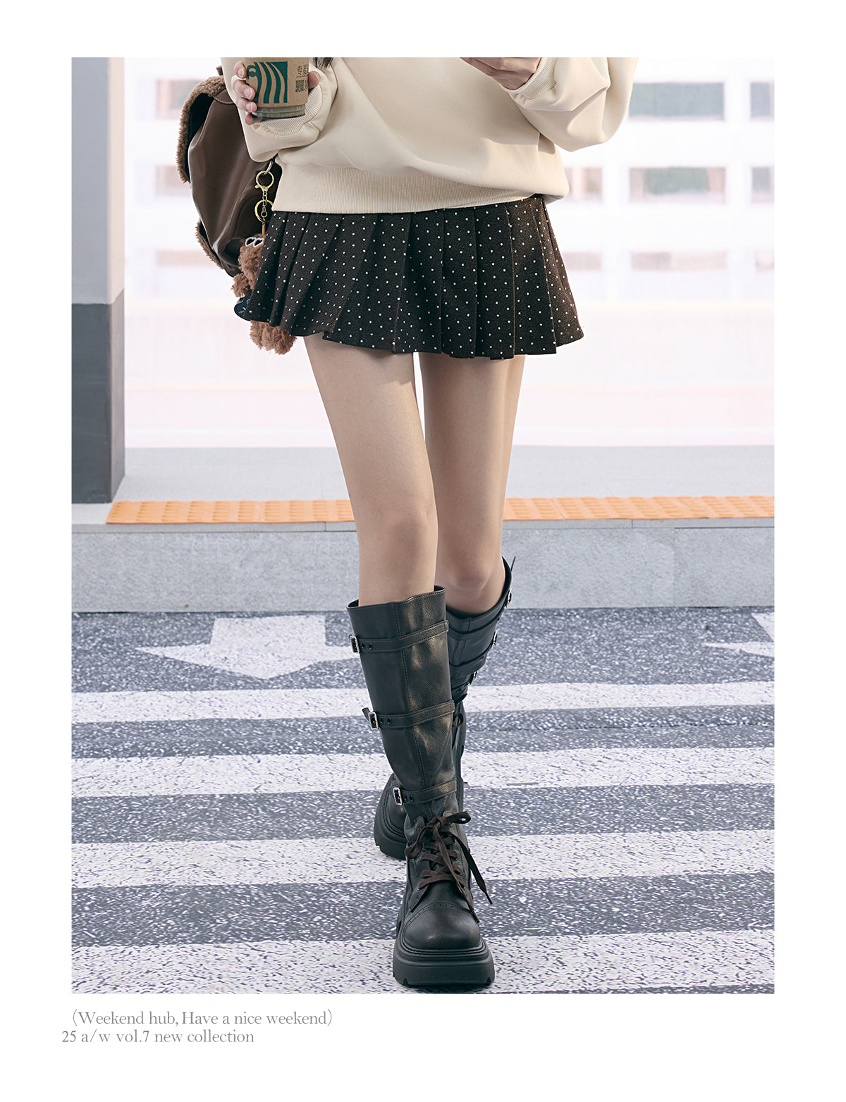 WEEKENDHUB Korean style polka dot pleated skirt contrast back 2025 new autumn small size women's super short skirt