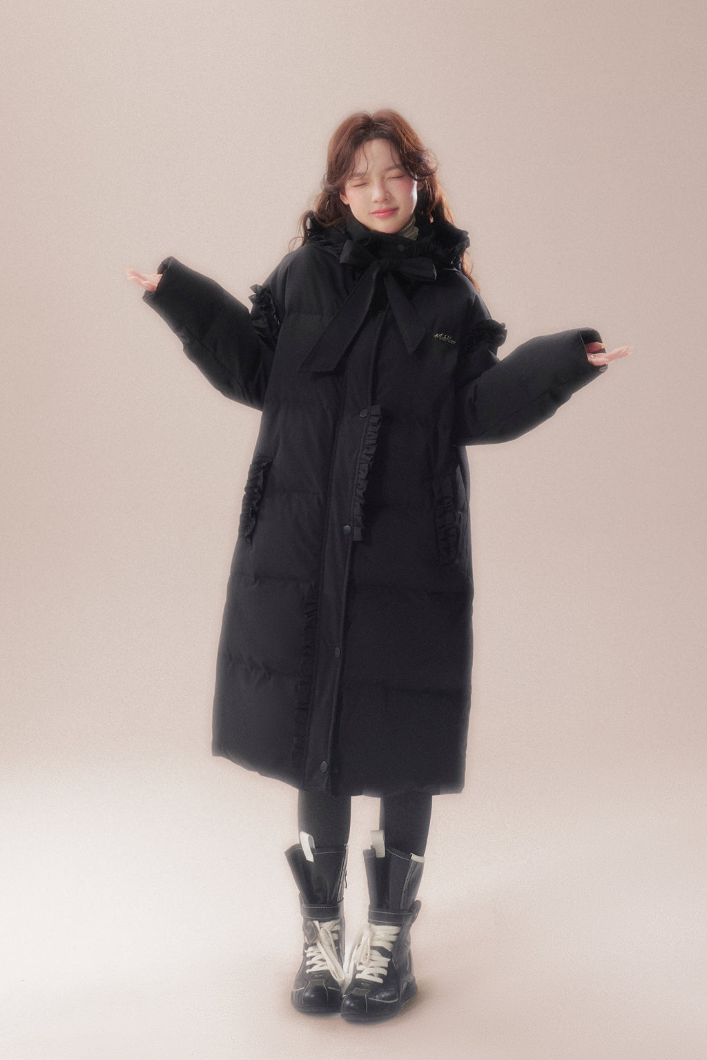 AORAA【極寒シリーズ】「雪国のあったか冬」オリジナルデザイン レーストリム付き防水ロングダウンジャケット第3世代