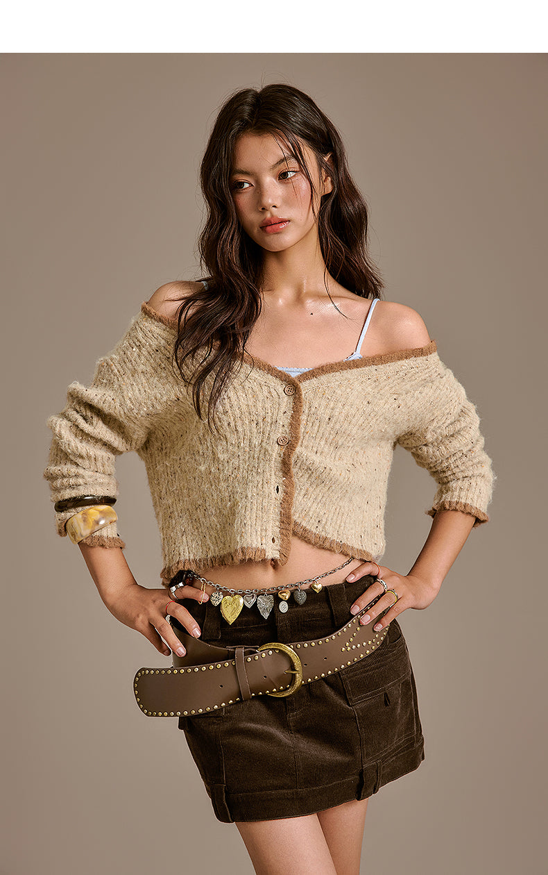 CHUU VネックセーターChuuホットガール女性冬2025新着ファッショナブルなショートカーディガンセーターで年齢を減らす