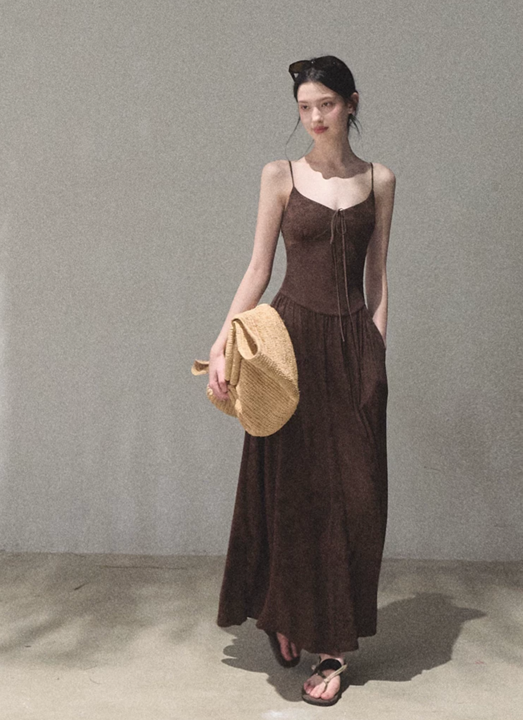OAKMOO "The Passing Flower Shop" - Backless maxi dress, Bohemian Resort style, vinyl jacquard material, fitted waist.