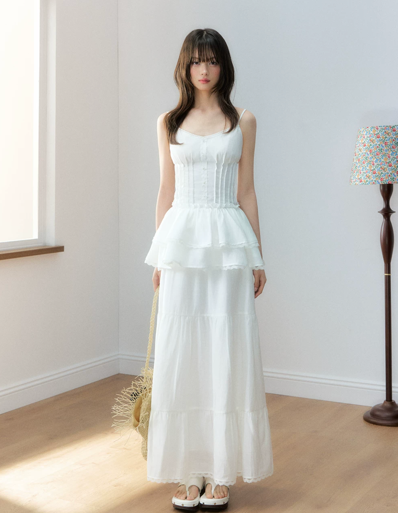 Soote Season White tank top and long skirt set in Original Resort linen