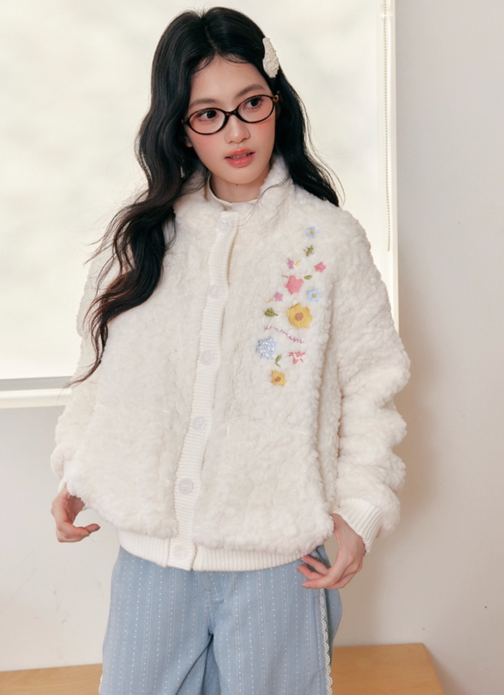 UMOUMO Warm and versatile embroidered stand collar quilted jacket by umoumo