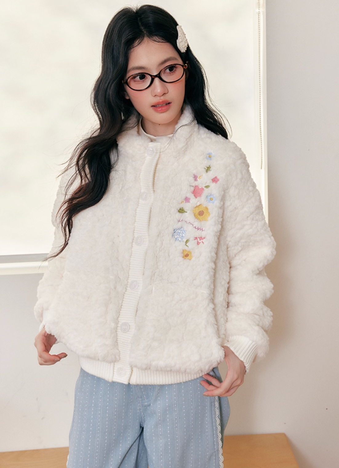 UMOUMO Warm and versatile embroidered stand collar quilted jacket by umoumo