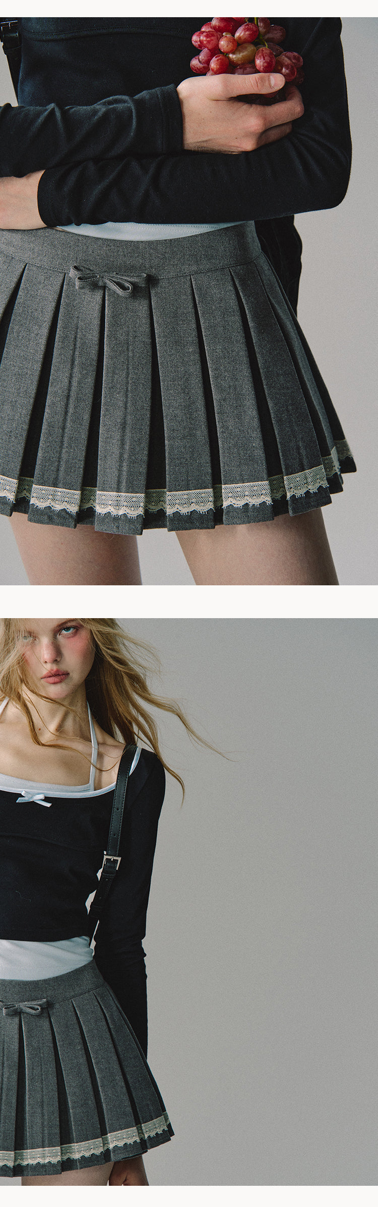 OAKMOO "Let Love Flow" Classic Gray Low-Waist Pleated Skirt for College Girls (Sale)