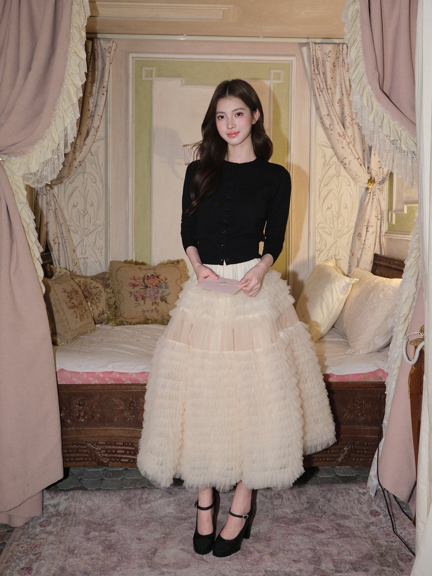 Avenement Women's Pleated Mesh A-Line Skirt