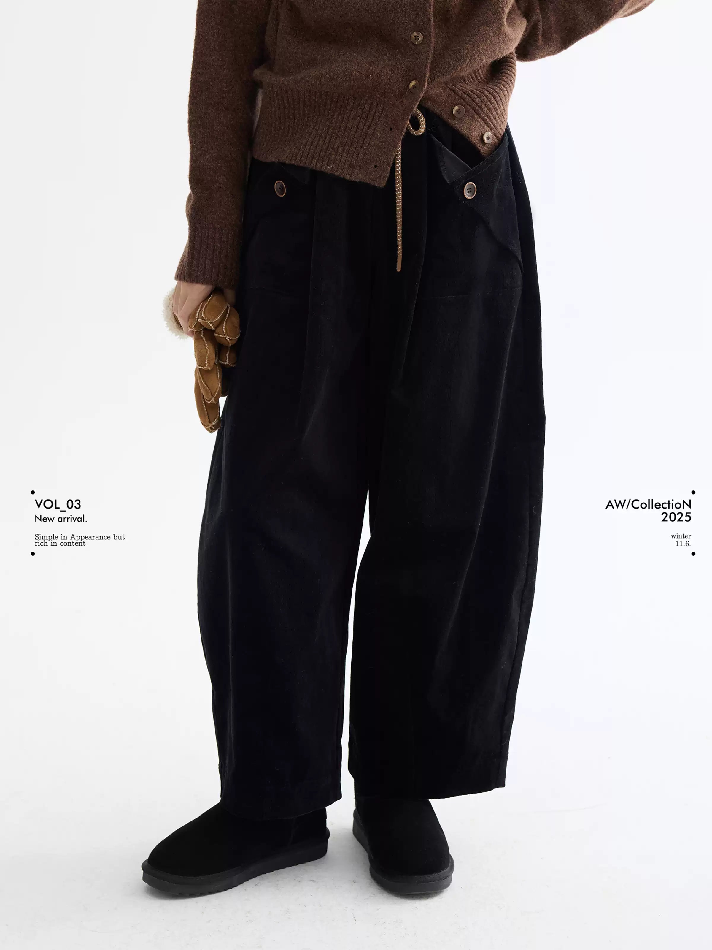 LEBEMIO "LeBemio" "Barn Basin" Classic Style Corduroy Flared Pants with Waist Tie