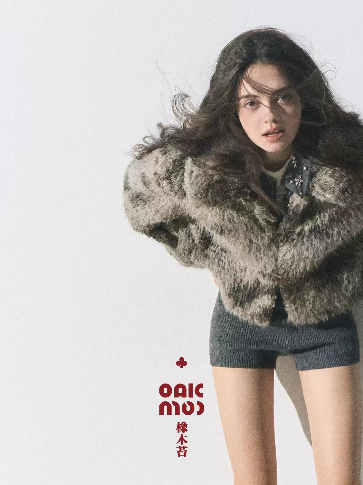 OAKMOO Women's Vintage "Traces of Moss" Eco-Friendly Fur Coat, Fashion Short Coat