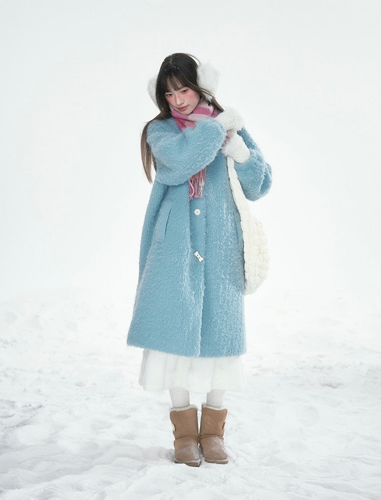 CANSTOREGIRLS Women's coat Canned Goods Store 2025 winter new style color block medium length fur collar blue quilted wool