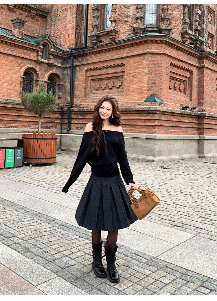 Pusumede one shoulder long sleeve sweater original color temperament female design cross shoulder t-shirt
