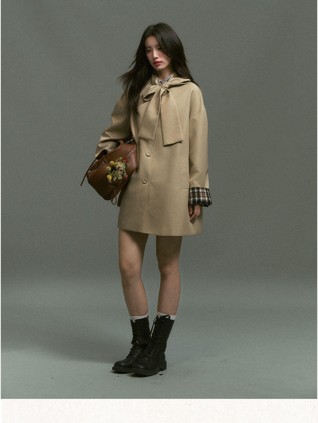 SUNSETPARK "Autumn Overture" Classic Khaki Check Trench Coat