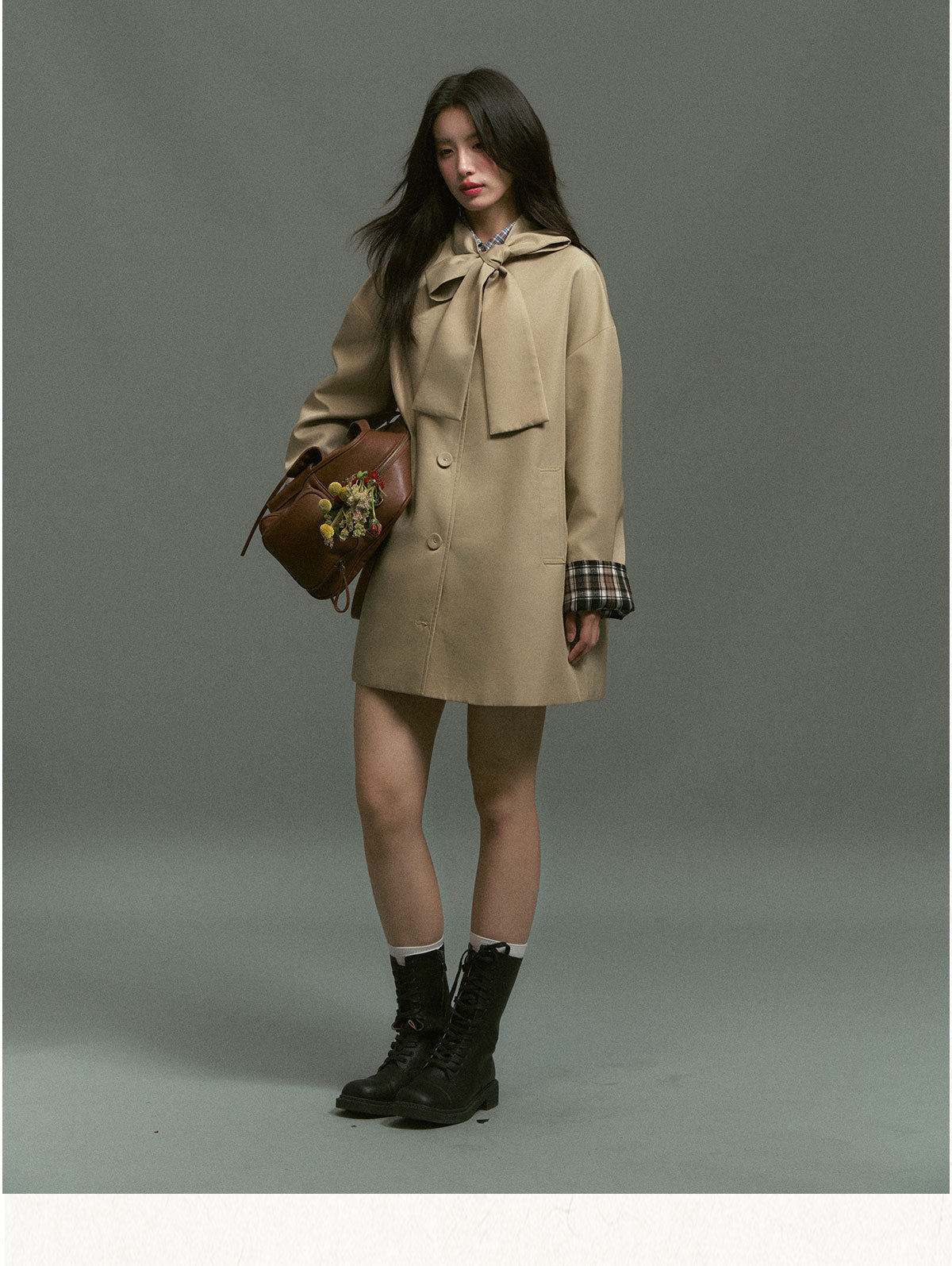SUNSETPARK "Autumn Overture" Classic Khaki Check Trench Coat