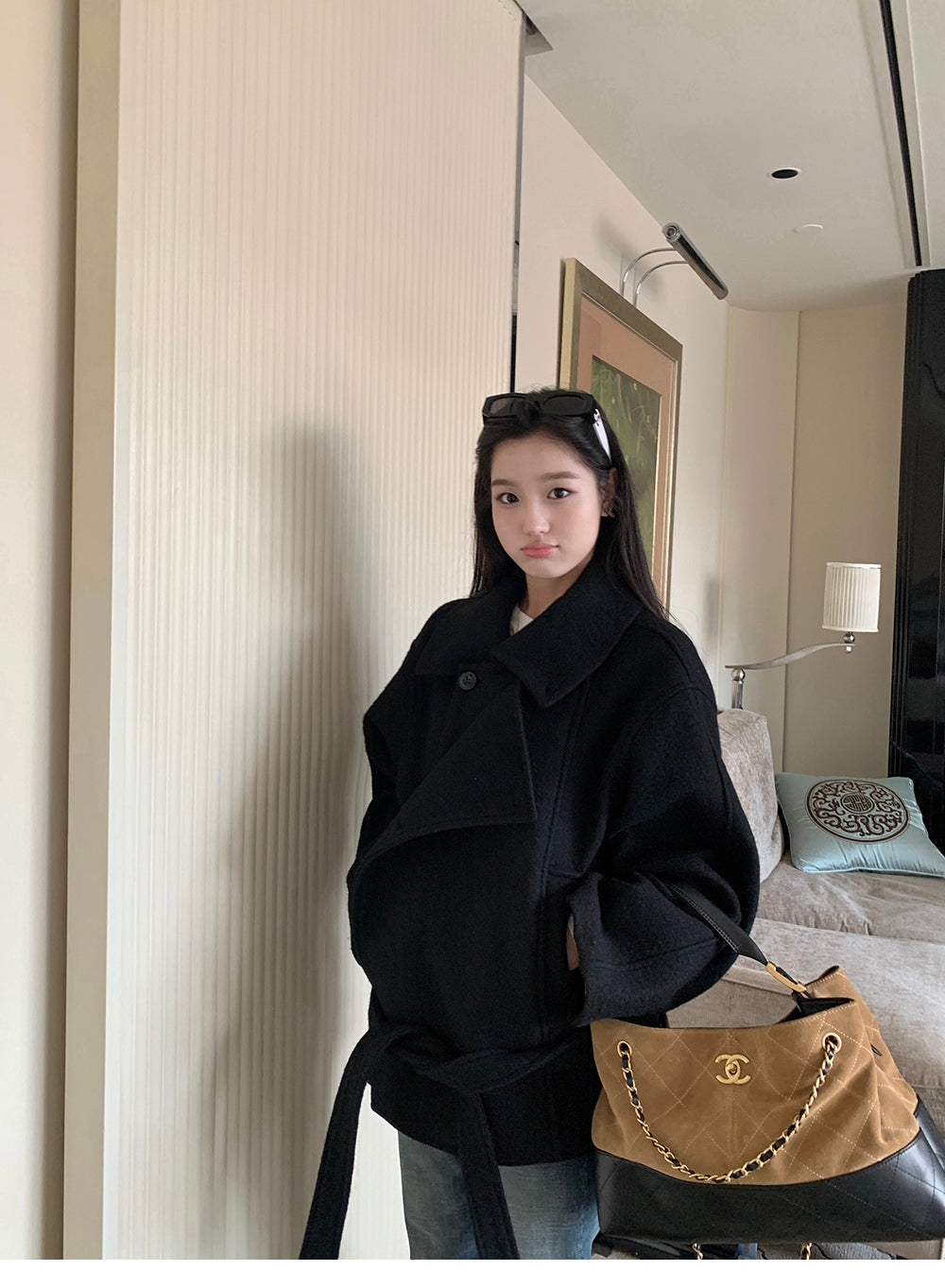 XZICHIC continues the classic style of Kim Min-hee wool coat, women's winter coat, size 57 (wool and alpaca wool).