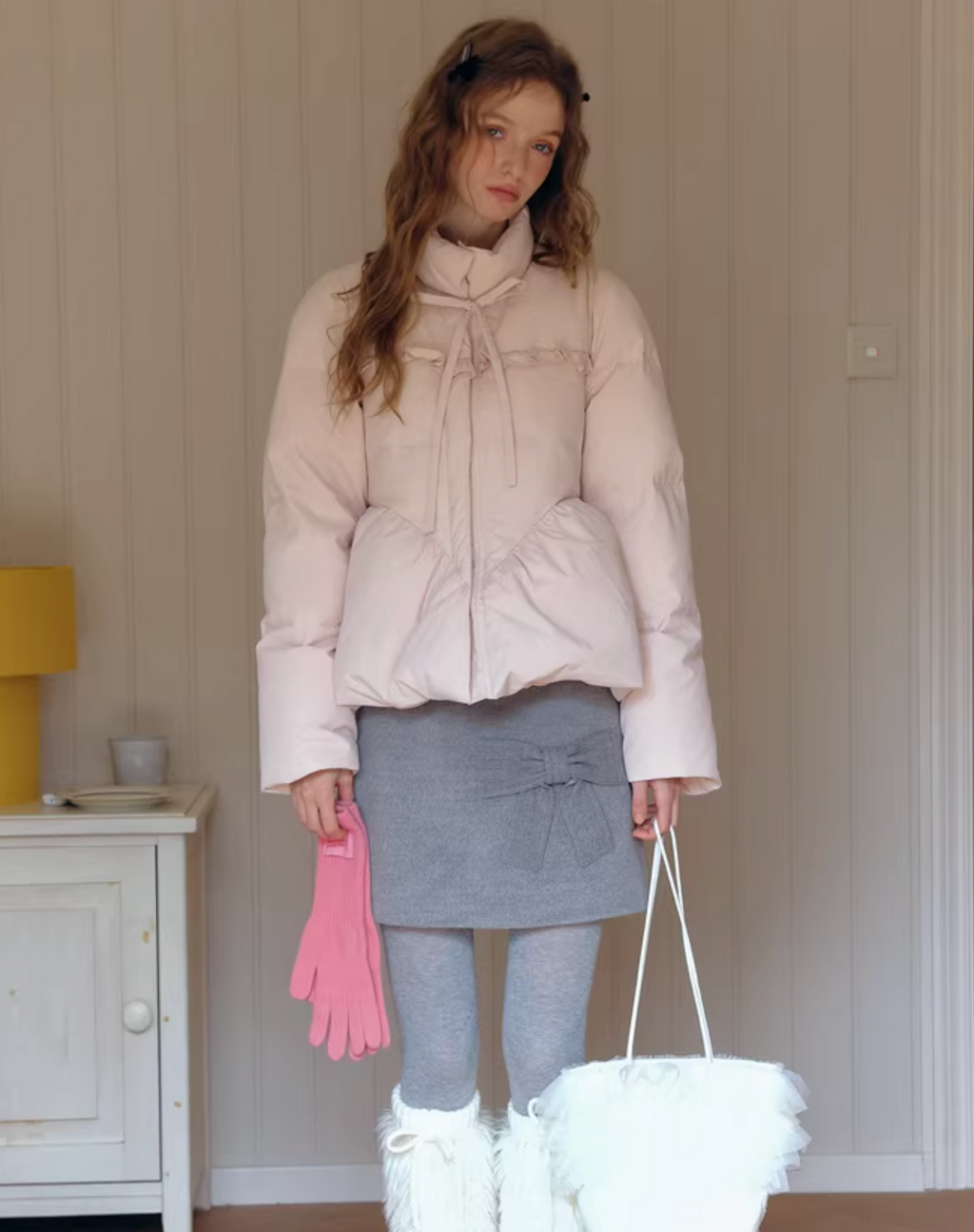 ISISLOVE Super cute pink down jacket [95% white duck down] short stand collar, A-line shape, suitable for women in winter.