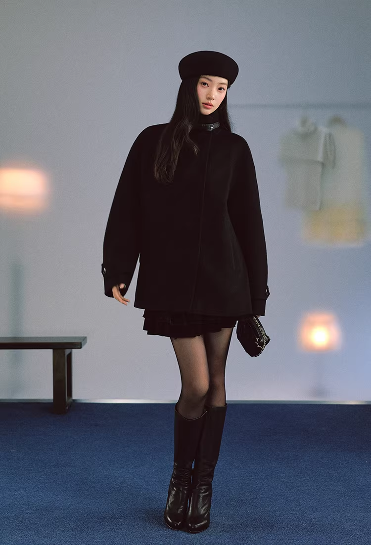 LaluneDuCiel Korean-style double-sided wool coat, 100% fleece, for teenage girls.