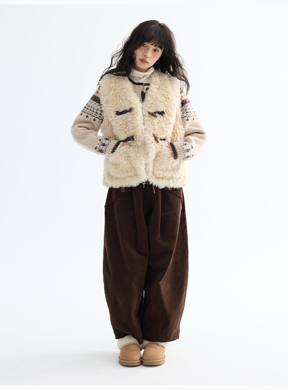 LEBEMIO "LeBemio" "Barn Basin" Classic Style Corduroy Flared Pants with Waist Tie