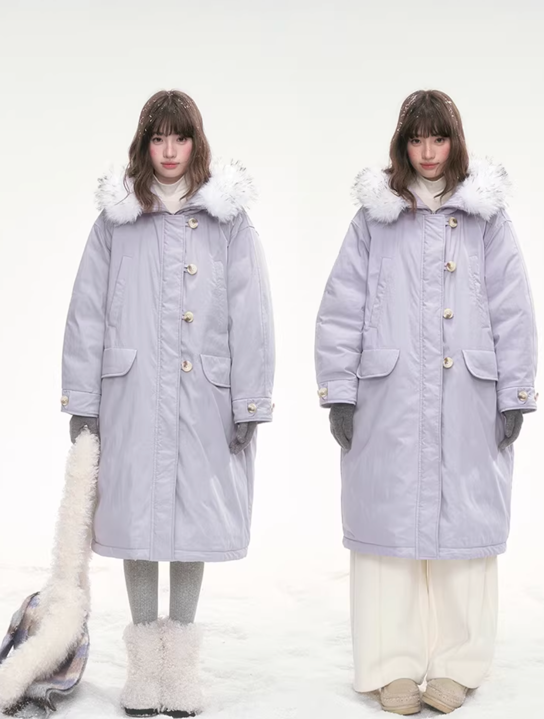 CANSTOREGIRLS Purple 'Twilight Soft Fleece' Long Coat by Canned Goods Store, Warm Down Coat with 90% White Duck Down, International Standard.